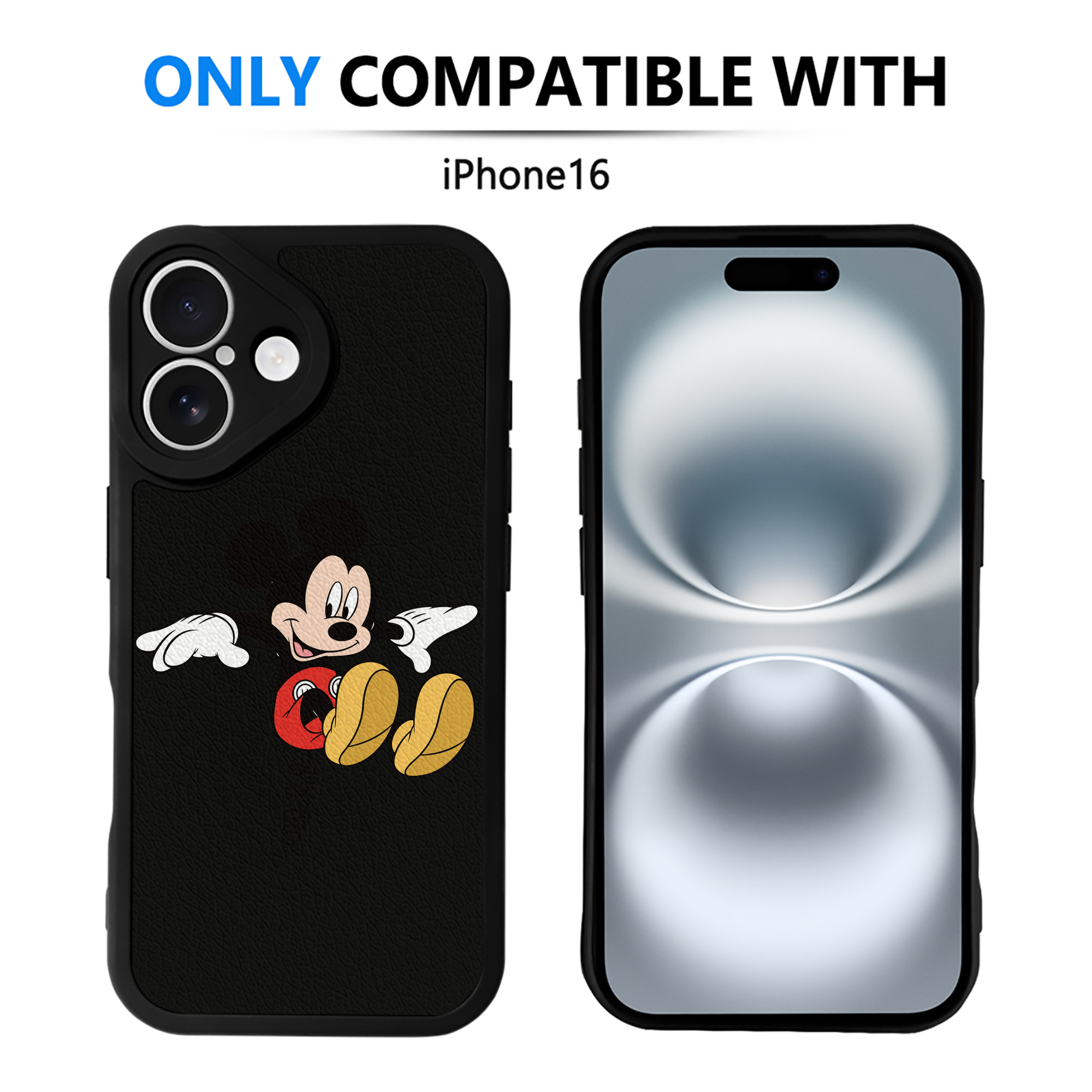 （画像用） ミッキーマウス Mickey Mouse 【iPhone 16シリーズ対応】シリコンスマホケース（レザー調） 材質：シリコン